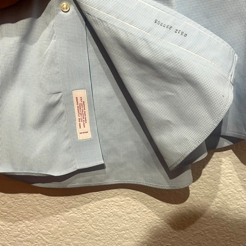 Brooks Brothers Dress Shirt Mens 16.5 Blue White Cotton Regular Fit Pleated - Picture 9 of 12